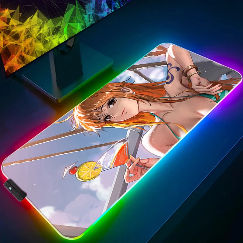 

Gaming RGB Mousepad one Piece Nami Backlight Big Computer Gamer LED Mouse pad Rubber with Locking Edge Gaming 900x400 Mouse Mat