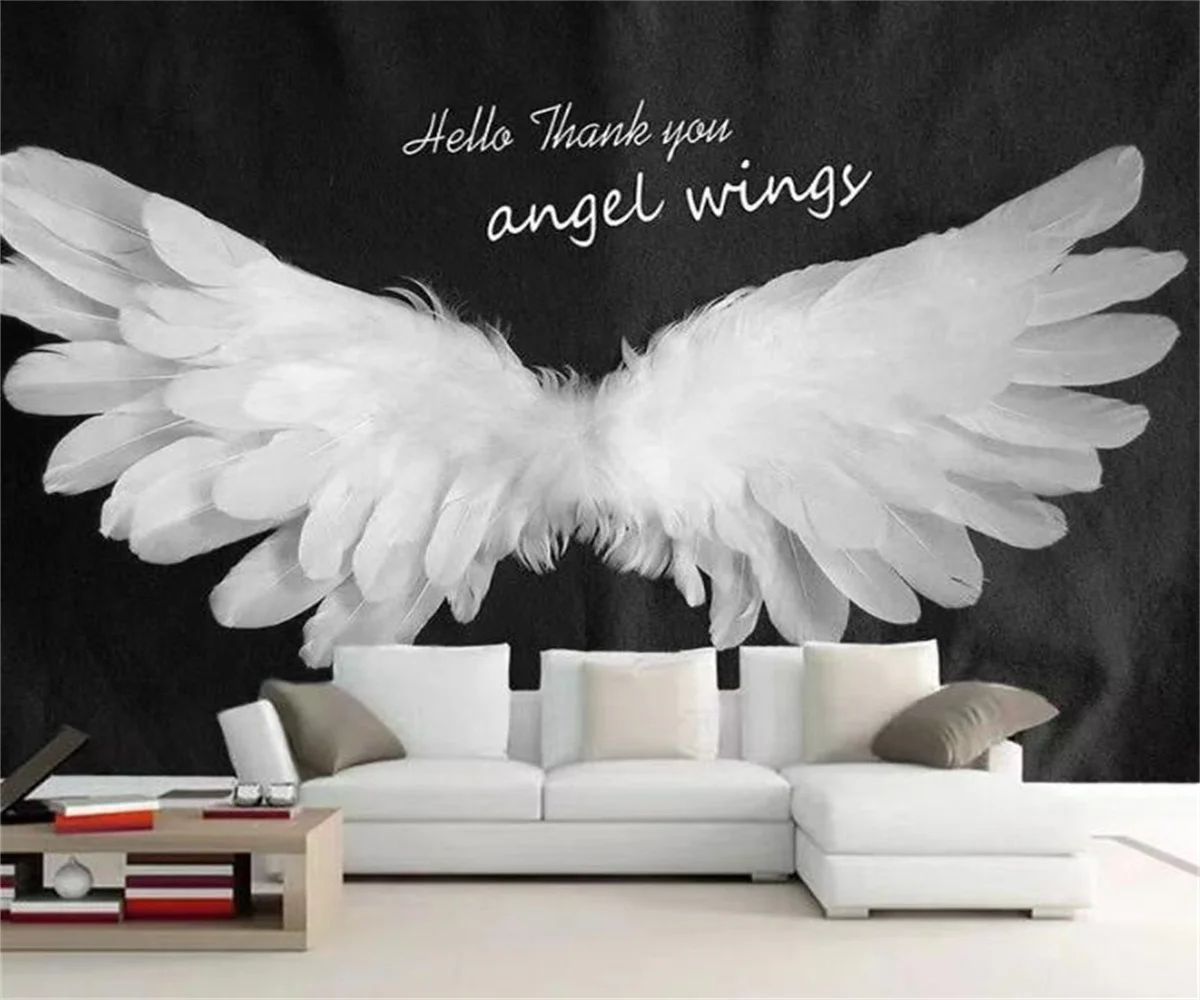 

Custom mural romantic hand-painted angel wings 3D three-dimensional bedroom living room background wall decoration wallpaper