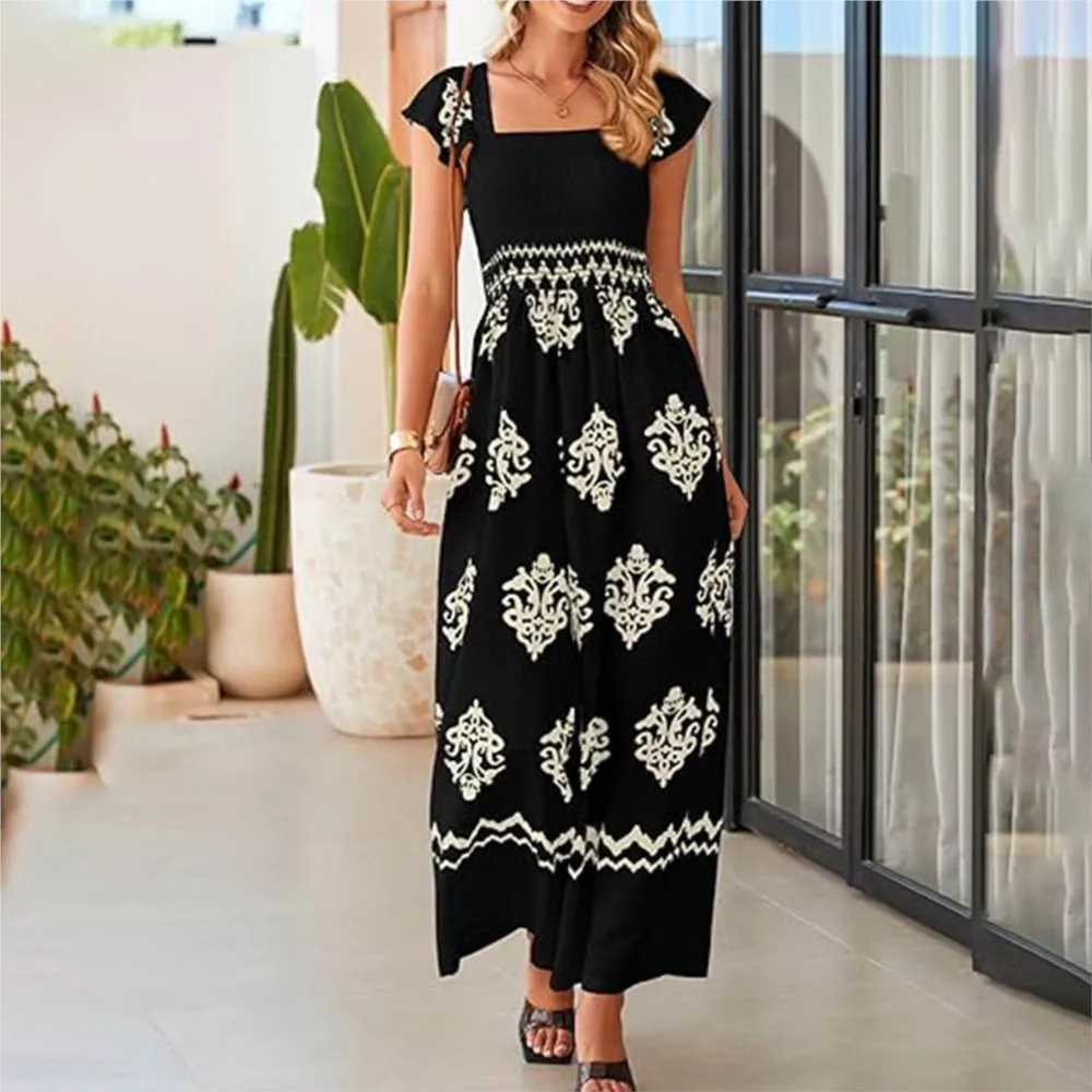 Macacão boêmio feminino verão retro impresso capa mangas moda bolsos de cintura alta macacão de perna larga feminino 2025