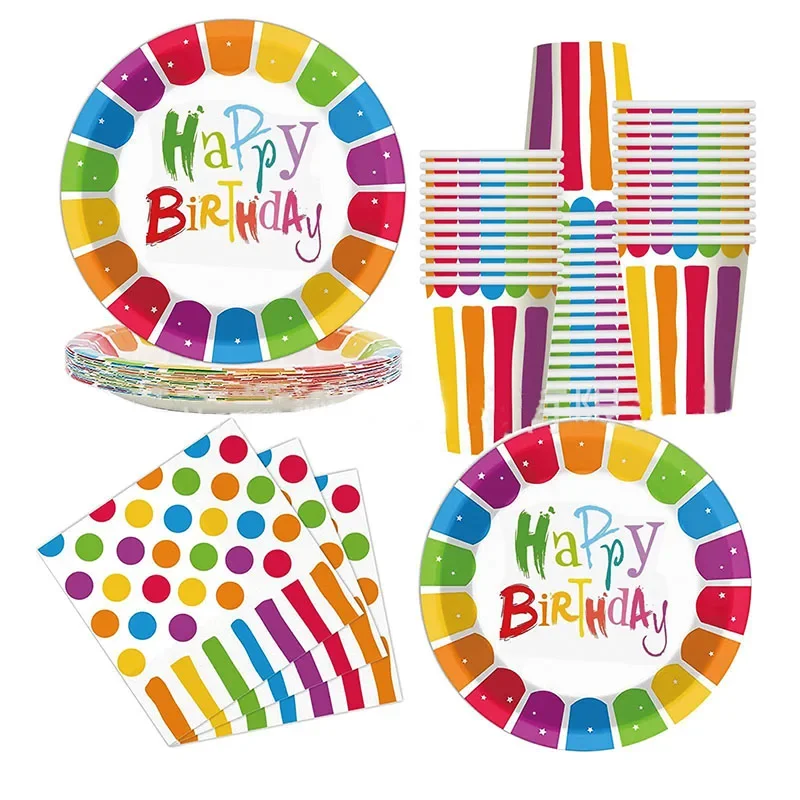 8 Guests Birthday Party Disposable Tableware Set Paper Cups Picnic Paper Cake Plates Happy Birthday Party Decor Kids Boy Girl