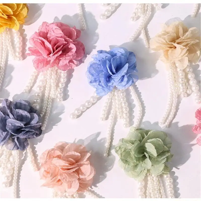 

31BF Вышивка цветов, заколка для волос, брошь, элегантная жемчужная цепочка, украшенная драгоценными камнями, для украшения,