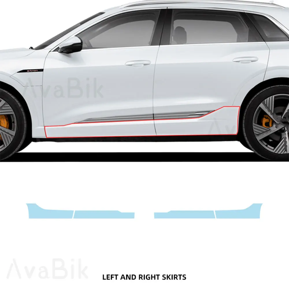 

Для Audi E-tron 2019-2023 автомобильная защитная пленка для нижней юбки из ТПУ PPF, предварительно вырезанная автомобильная центральная стойка, защитная пленка для фар