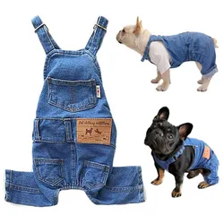 Fashion Pet Jean Overalls for Dogs Soft Denim French Bulldog Apparel Puppy Costumes for Small Medium Dogs Jeans Shirt Pant Sets