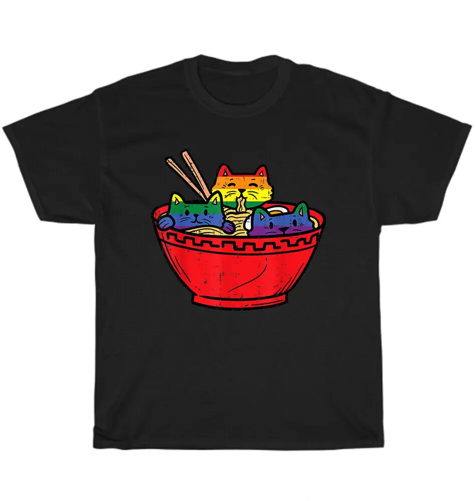 

Cats in Ramen Anime Food LGBTQ Rainbow Flag Gay Pride Ally T-Shirt Unisex Gift