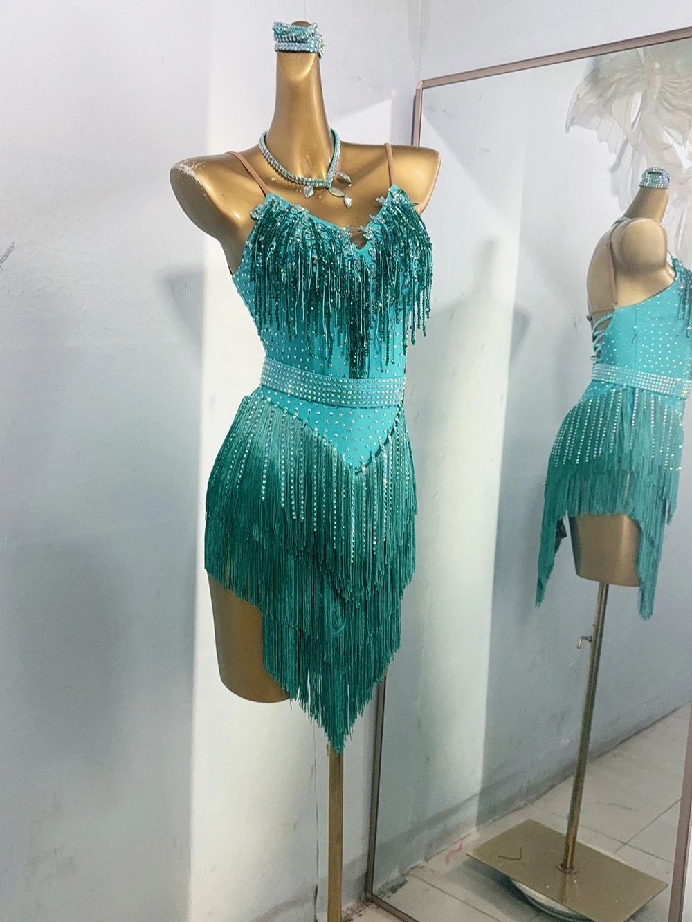 Traje de dança latina ab pedra feminino adulto crianças high end personalizado cristal multi cor vestido samba desempenho vestido