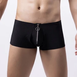 Zip Flat Boxers Mens Intimate Elastic Underpants Trunks Sexy Comfortable Soft U Convex Pouch Boxers Briefs Bulge Underwear