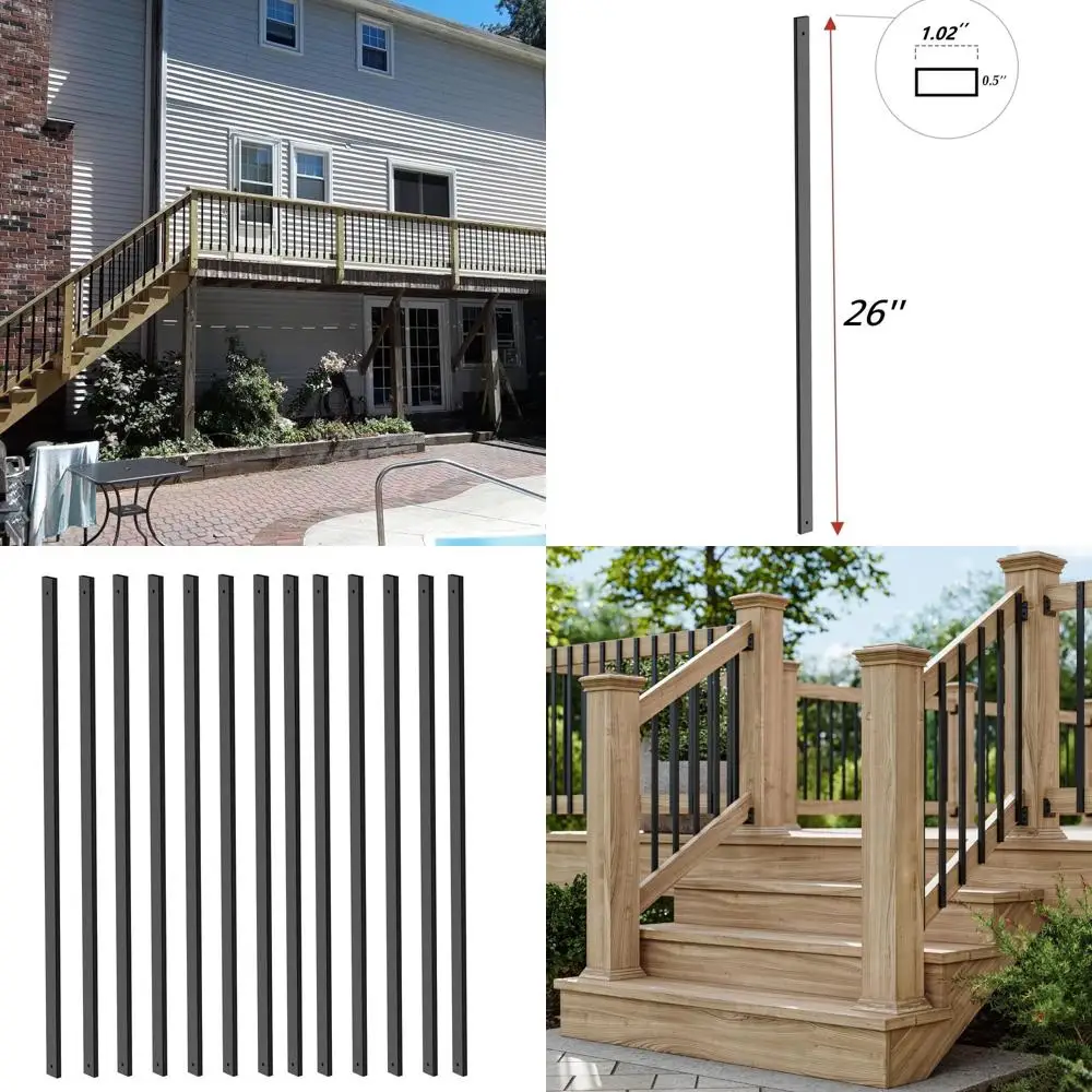 Upgraded 75-Pack 26 Rectangle Deck Balusters with End Caps and Screws for Staircase Railing