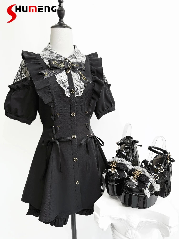 

Japanese Mine Style Mass-produced Elegant Versatile Lolita Shoes Lace Bow Metal Buckle Lace-up Sweet Cute High Heels Women Pumps