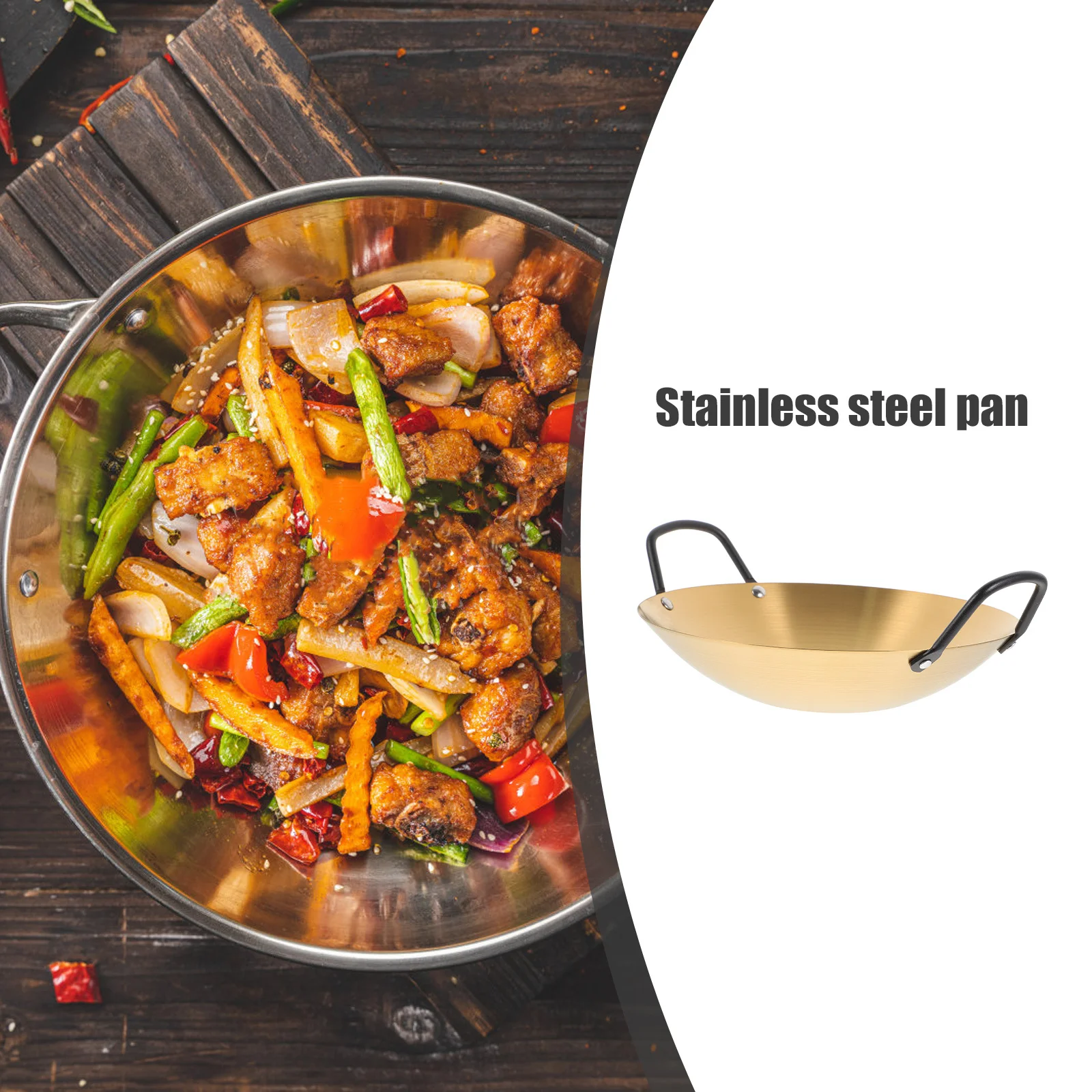 

Nonstick Stainless Steel Wok Pot Double Handle Kitchen Cooking Utensil Practical Home Hot Pot Outdoor Cookware