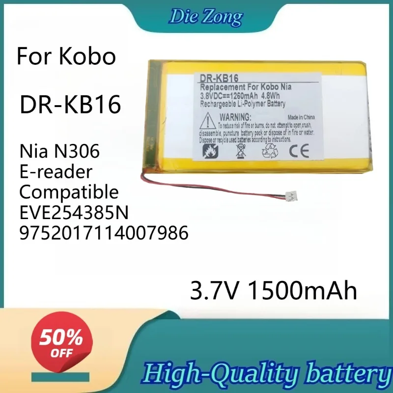 

1500mAh Li-Polymer DR-KB16 Battery For Kobo Nia N306 E-reader Compatible EE254385N 9752017114007986 Battery
