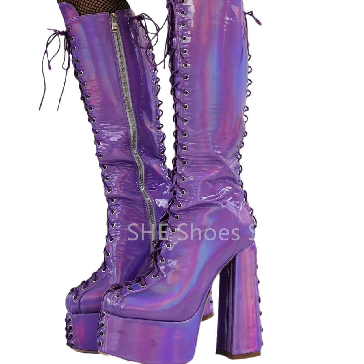 

Halloween Goth Style Lace-Up Women Knee-Hight Long Boots Chunky Platfrom Hight Heels Boots Lolita Girl Party Dress Shoes