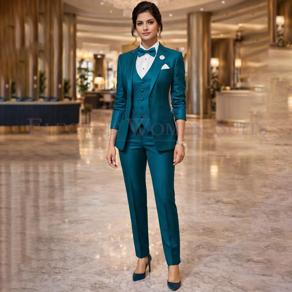 High Quality Women's Suits Customized Single Breasted Peak Lapel 3 Piece Jacket Pants Vest Full Sets Formal Office Lady Blazer
