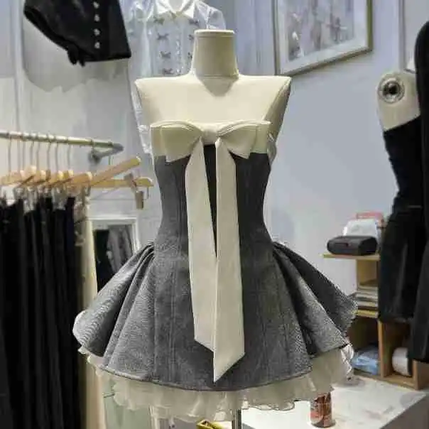 

Модное элегантное милое короткое платье без бретелек с бантом + шорты, комплект из двух предметов, модные комплекты платьев для выпускного вечера на день рождения, женские наряды