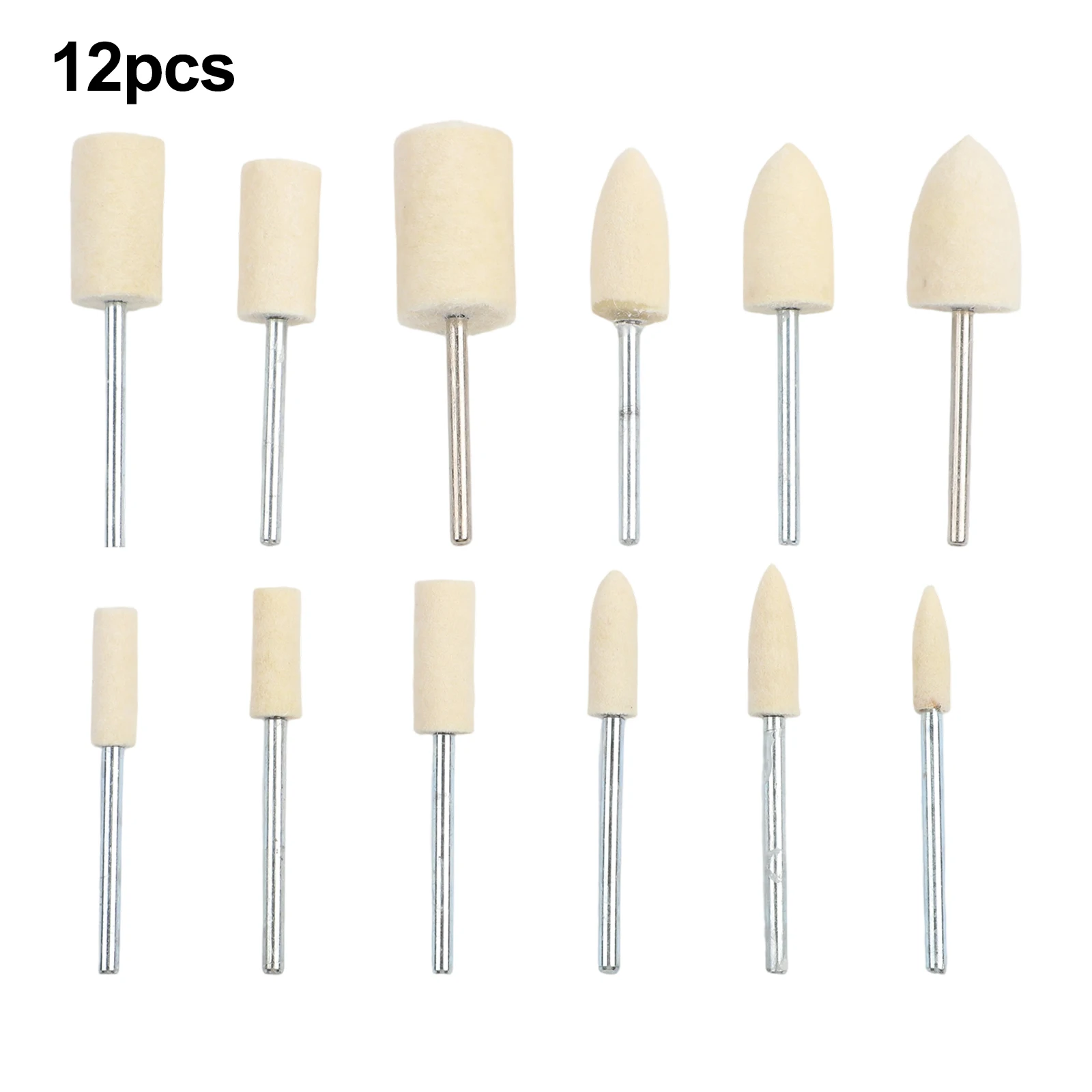 12pcs Wool Polishing Wheels Grinding Head Set 2.35mm Shank Felt Buffing Pads For Jewelry/Metal Polishing Rotary Tools