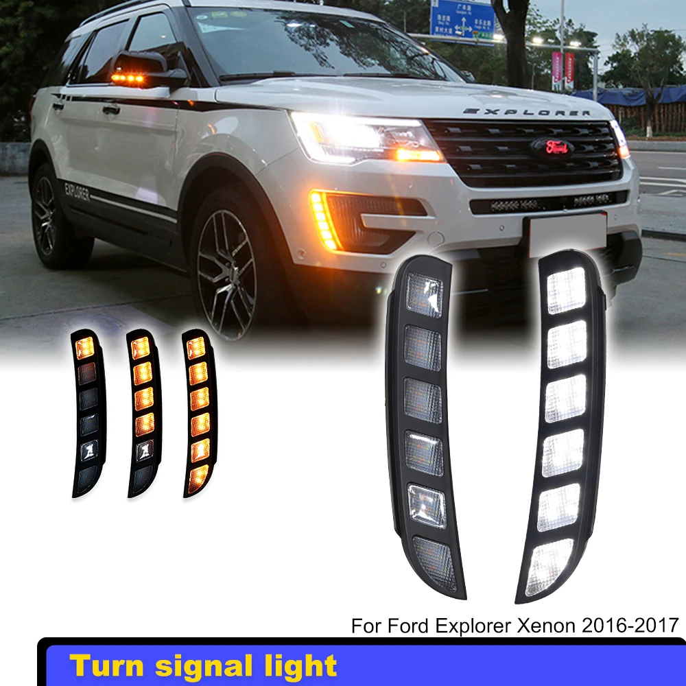 

For Ford Explorer Xenon 2016-2017 White LED Daytime Running Lights Amber namic Sequential Turn Signal Light Assembly