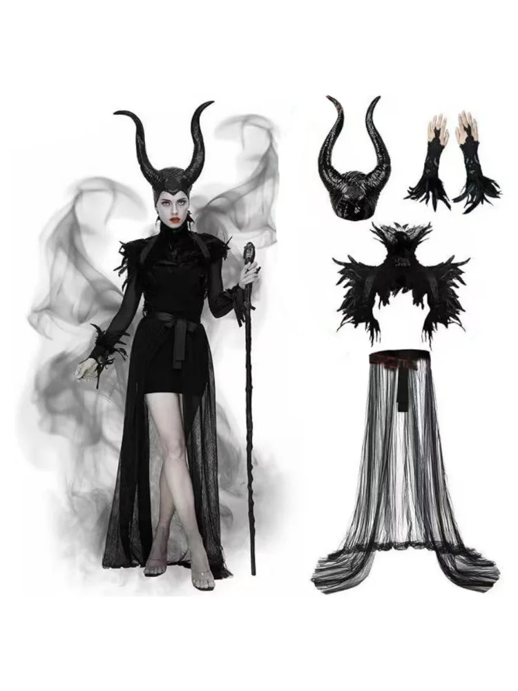 Halloween Prestaties Kostuum Maleficent Hoorns Vrouwen Party Volwassen Cosplay Masker Hoofddeksel Hoed Carnaval Heksenhelm - afbeelding 2