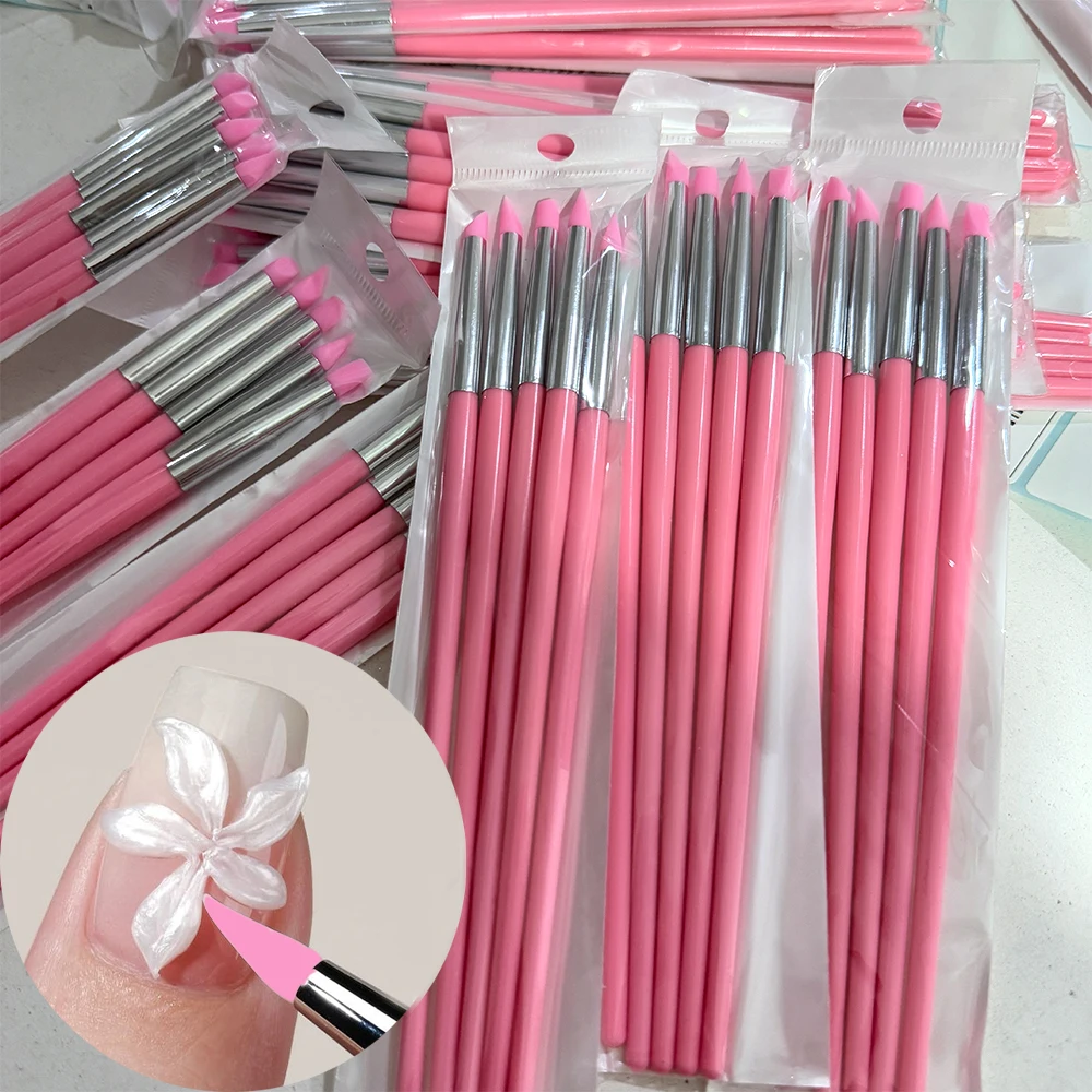 5 個 3D エンボスシリコンネイルアートブラシピンク彫刻ペンパウダーブラッシングペイント/フラワーカービング/ドットマニキュアブラシ用_