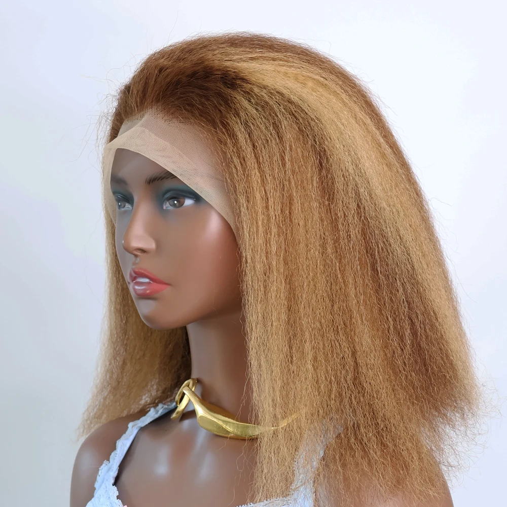 Kinky reta ombre destaque curto bob perucas 13x4 hd frente do laço perucas de cabelo humano feminino # P4/27 perucas frontais sem cola marrom Yaki