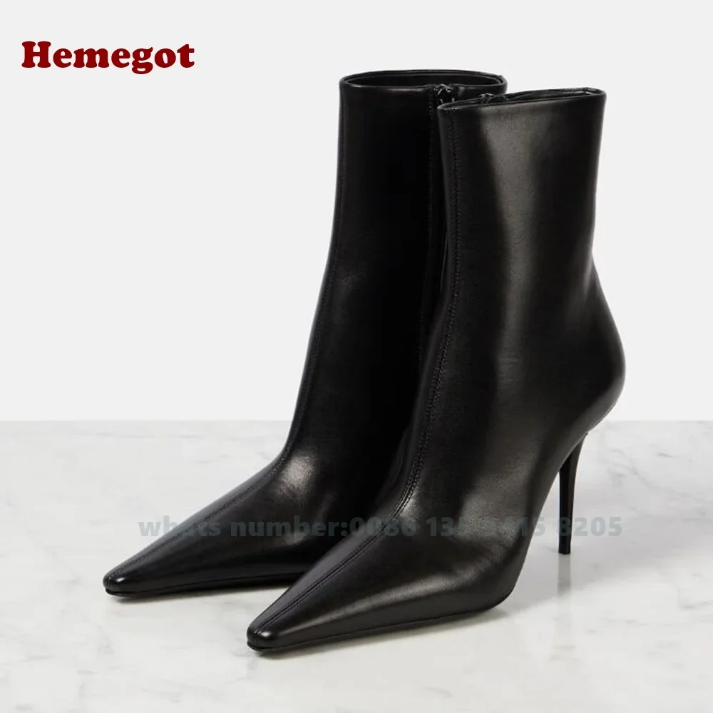 Red Brick Glossy Ankle Boots Pointed Toe Side Zipper Women\'s Short Booties Thin High Heels Solid Winter Designer Shoes Plus