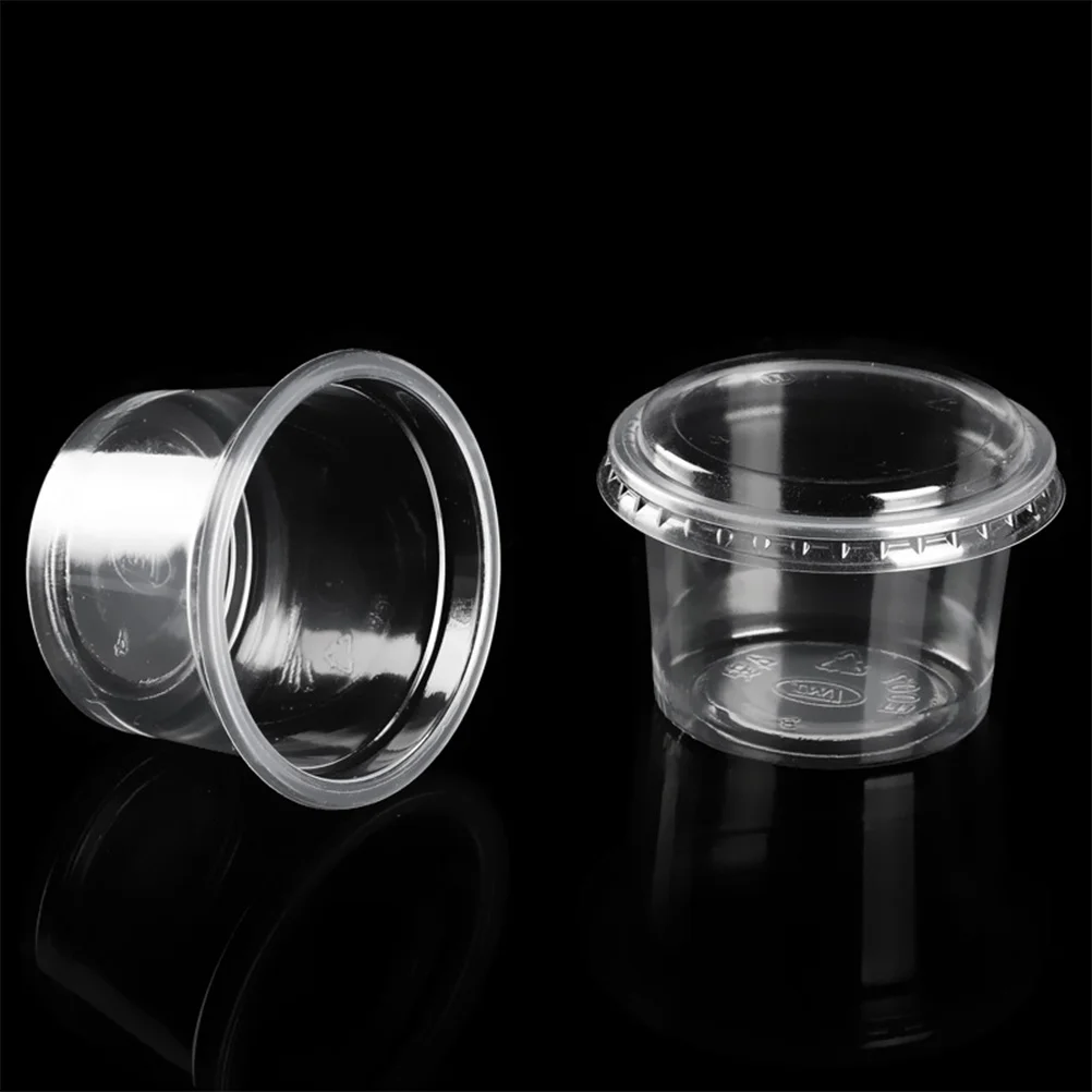 100PCS 2oz Disposable Plastic Portion Cups Clear Portion Container with Lids for Jelly Yogurt Mousses Sauce