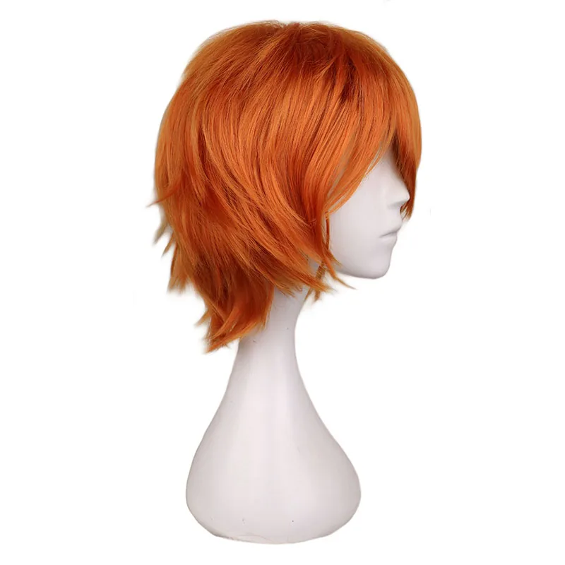 Feminino masculino curto laranja cosplay peruca-homem sintético anime role play perucas para festa jesus cabelo traje de halloween peruca