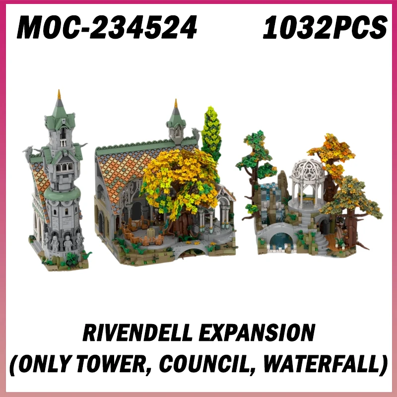 MOC-234524 1027 pçs rivendell expansão fantasia filme castelo modelo blocos de construção meninos brinquedos natal presente aniversário adulto