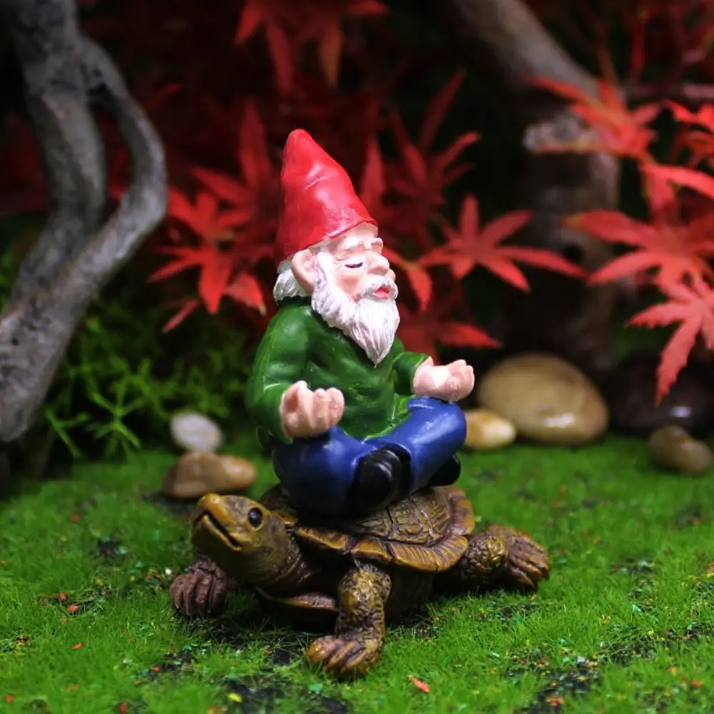 Realistic Dwarf Sitting Zen Turtle Statue Handmade Funny Garden Gnome Figurines Waterproof Resin Crafts Mini Dwarf Ornament