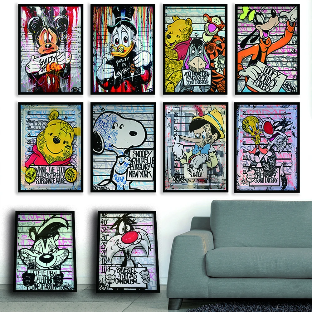 

MINISO Disney Classic Anime Mickey Mouse Donald Duck Cartoon Wall Art Poster Prints Home Room Decoration Canvas Painting Mural