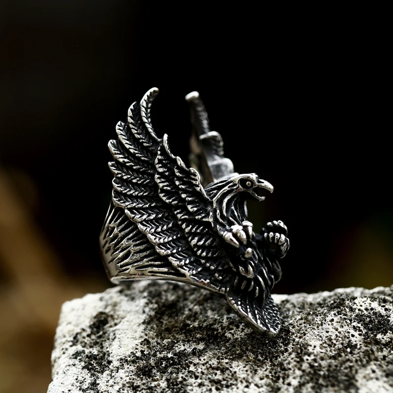 Beier 2022 New Creative Stainless Steel Men Animal Rings Flying Eagle Ring Punk Rock Personality Jewelry