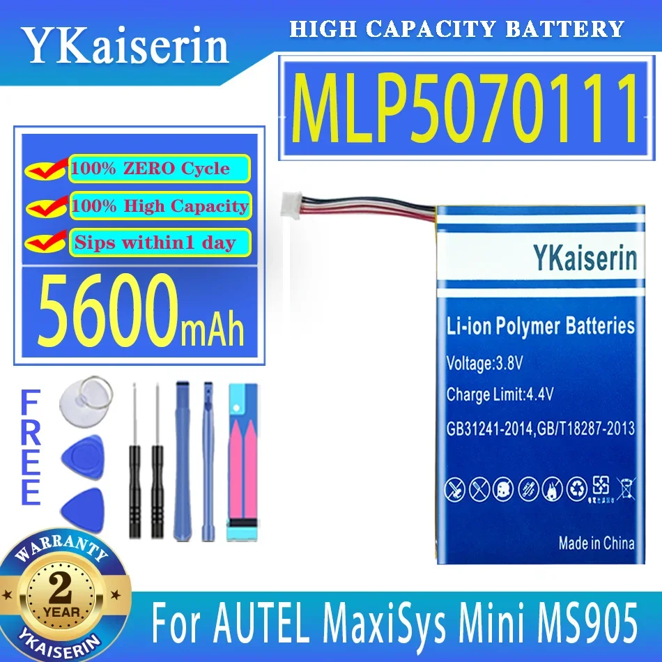 YKaiserin 5600mAh Replacement Battery MLP5070111 (5 line) For AUTEL MaxiSys Mini MS905 MK808TS MS906 MK808 MK808BT Batteries