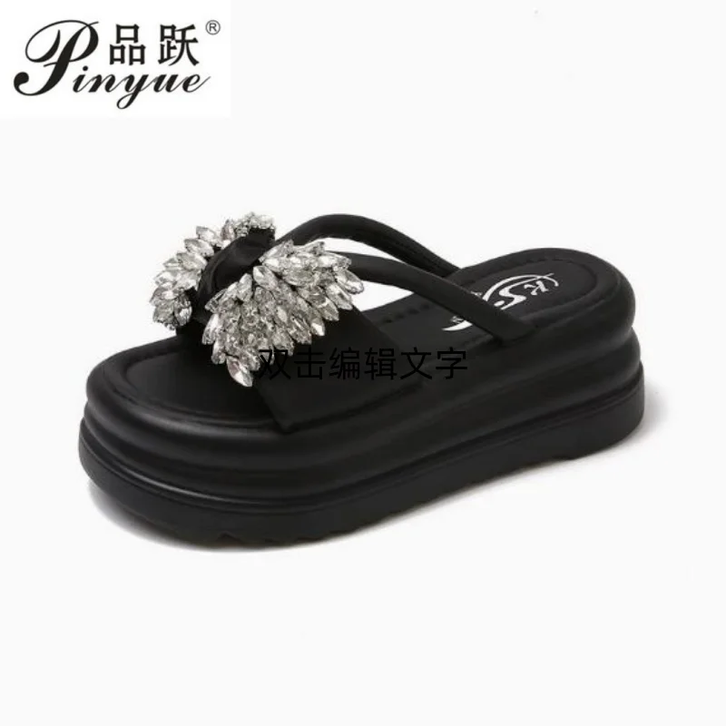 

7cm New Fashion Summer Round Open Toe Sexy Thick Bottom Pearl Women's Versatile Casual Beach Thick sole Sandals 33-39
