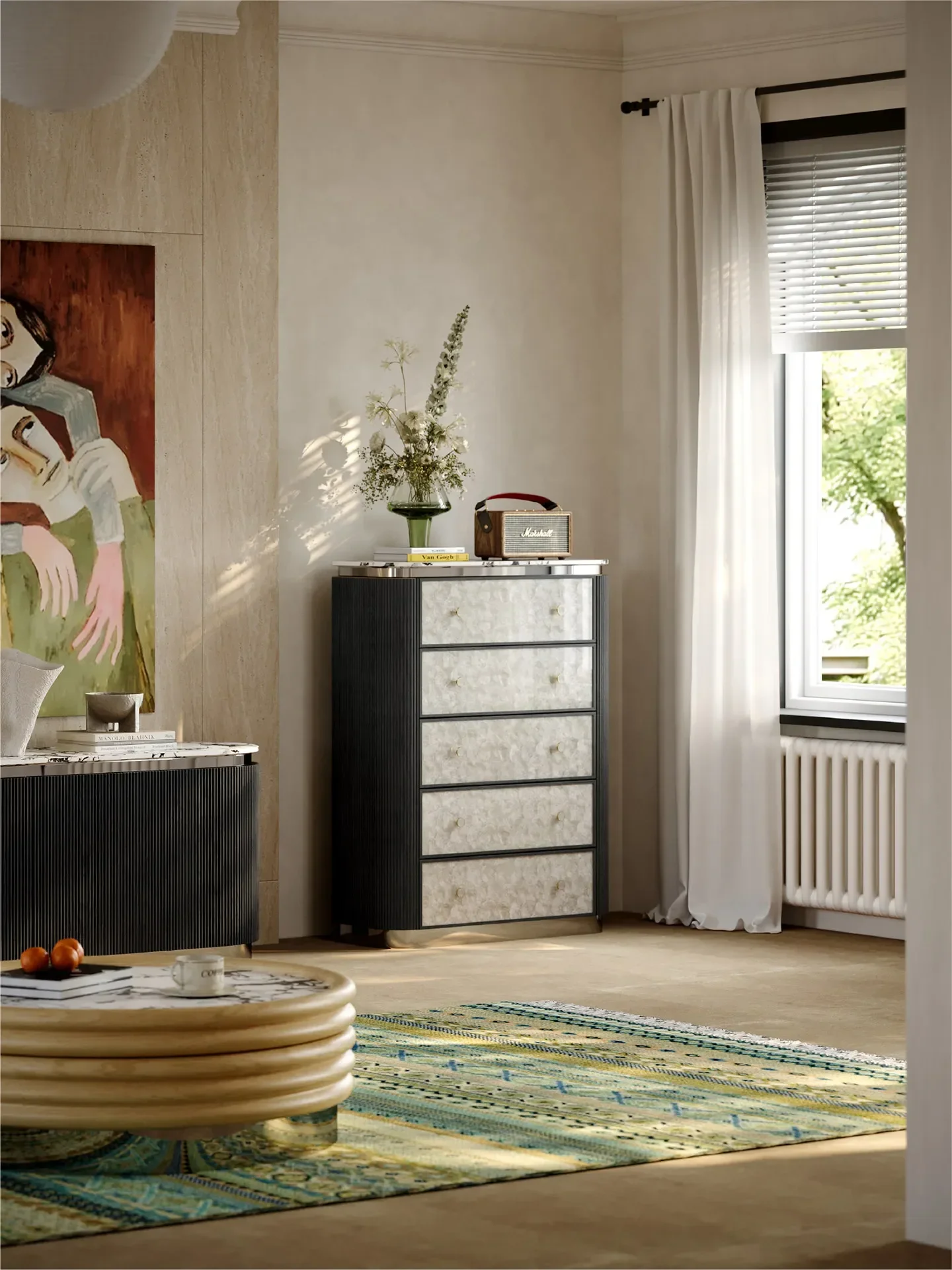 DSA  luxury chest of drawers, living room artistic sense, secret cabinet, solid wood against the wall, floor-to-ceiling
