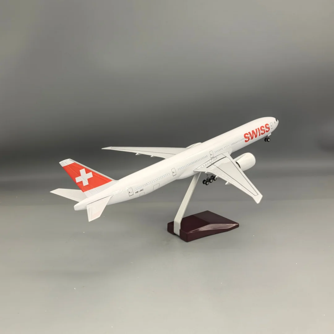 

Scale Aircraft Model 47cm B777 Swiss Airways Die-cast Airplane W Light and Wheels Resin Collectible Display Toy Airplane