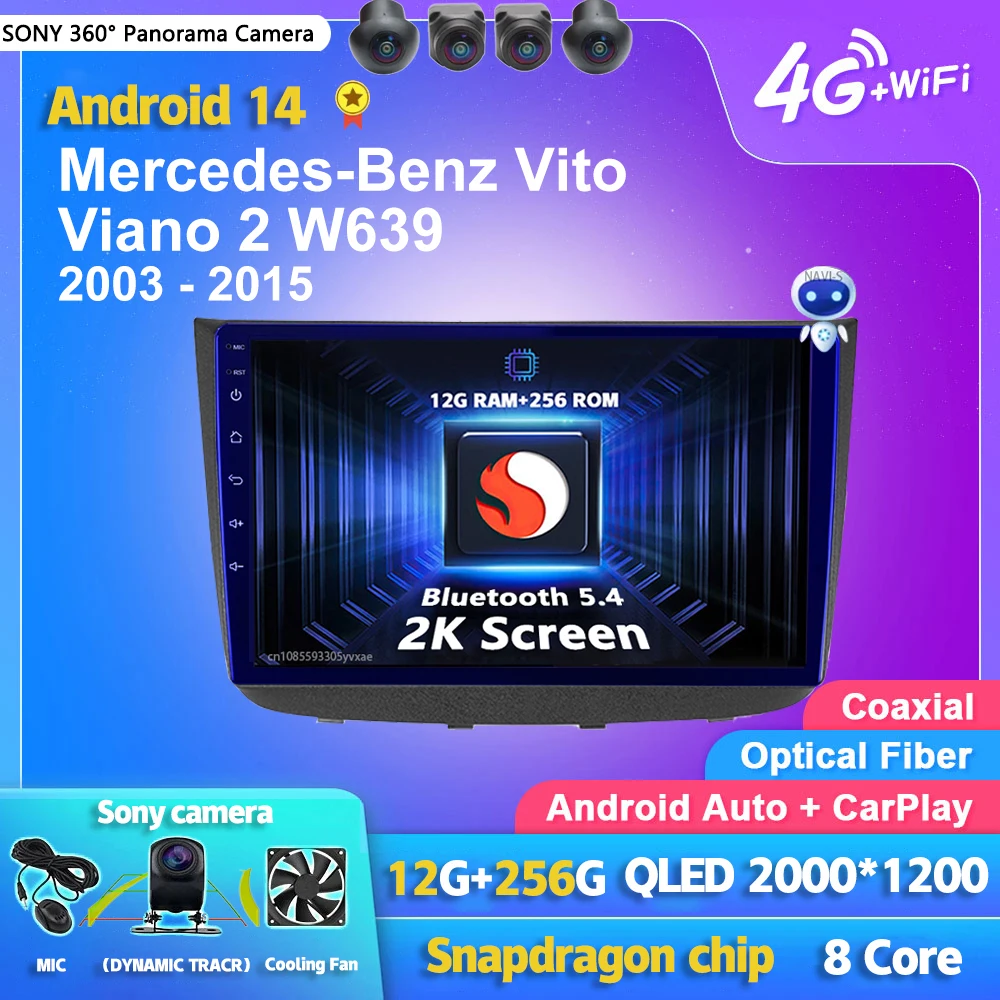 

Android 14 Carplay DSP Car Radio Multimedia Player For Mercedes-Benz Vito Viano 2 W639 2003-2015 Autoradio Stereo 2din Head Unit