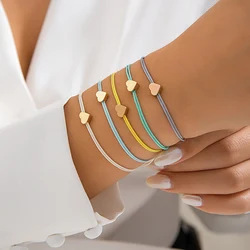 Salircon Korean Simple Mixed Color Adjustable Rope Chain Bracelet Fashion Heart Shaped Pendant Bracelet Women's Couple Jewelry