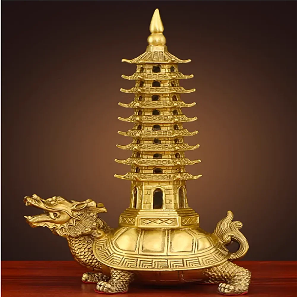 Pure copper dragon turtle dragon head turtle full copper nine story Wenchang Tower home, living room, study, desk decoration