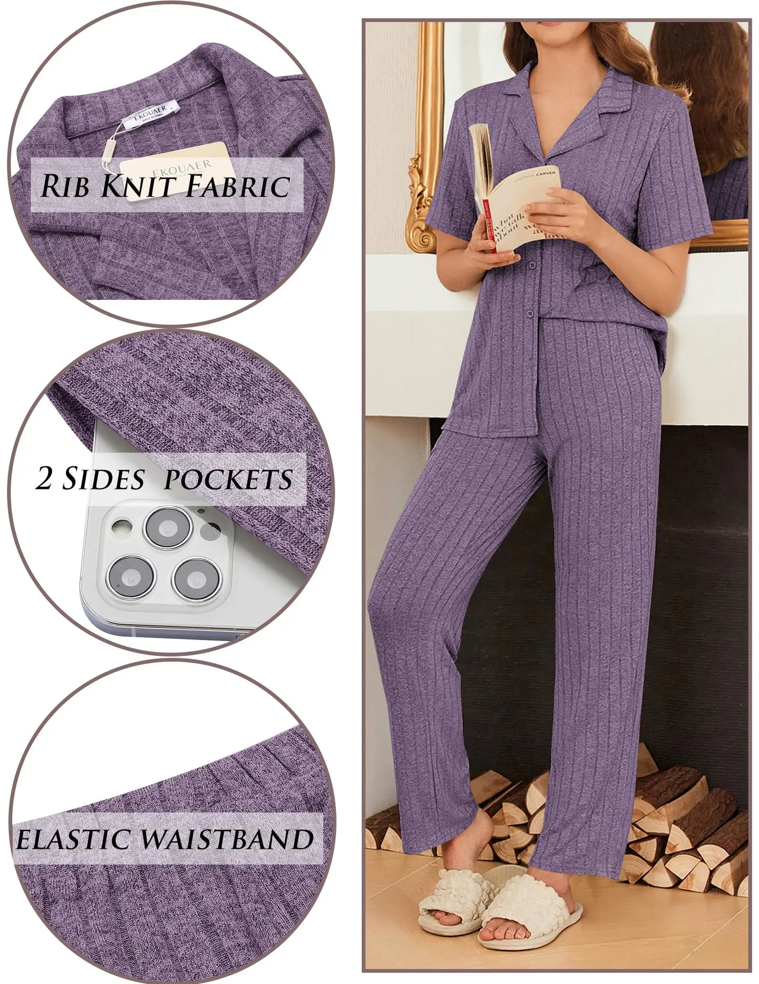 

Sleepwear Set Fall Winter Short Sleeve Long Pants Striped Lapel Pajamas Homewear Loungewear Soft Cotton Comfortable Home Outfits
