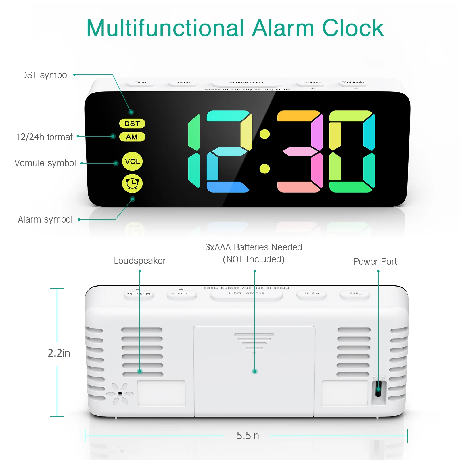 ORIA LED Digital Clocks RGB Alarm Clocks Colorful Modern Table Clock With 12/24H Display for Bedroom Home Best Gift