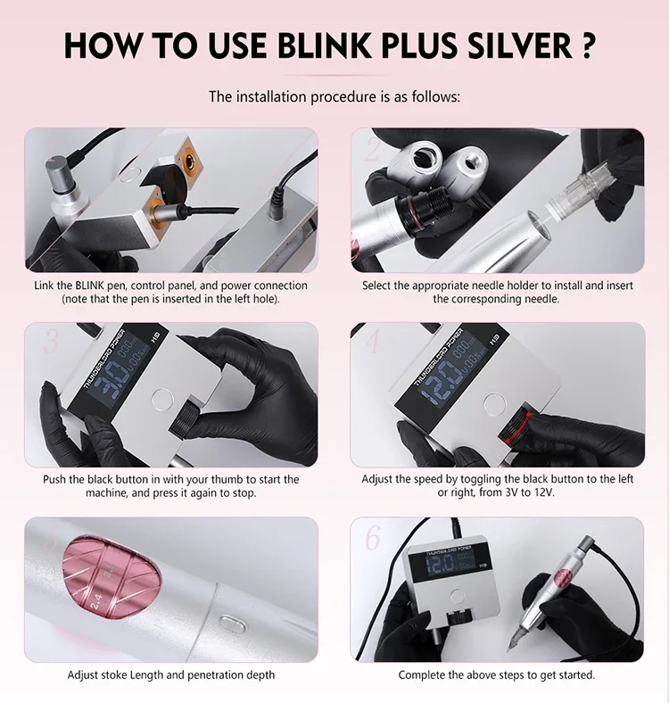 WenShen Sliver YD Blink POWER Permanent Makeup Tattoo Pen Universal Needle Wireless Tattoo Power Supply Machine