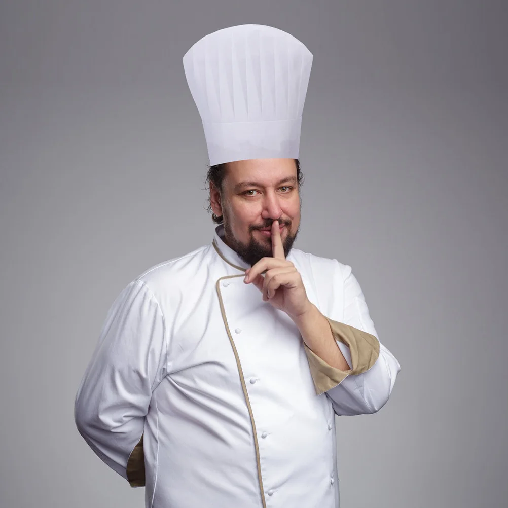 10Pcs Disposable Chef Hats Non-Woven Safe Healthy Cooking Baking Restaurant Kitchen Coffee Shop Bakery Sushi Bbq Heat Resistant