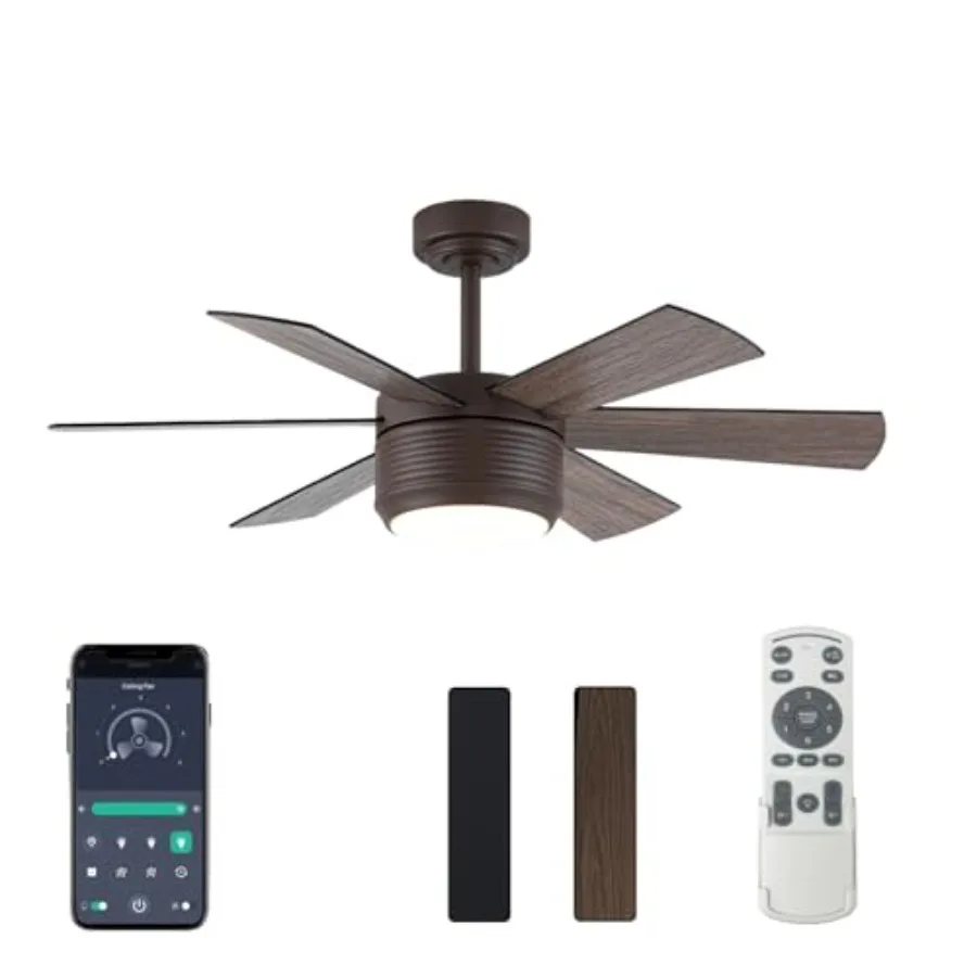 

Ceilg Fan with Lights and Remote, 6 Blade App Control Timer Reversible Stepless Brightness and Color Temperature Outdoor Wood C