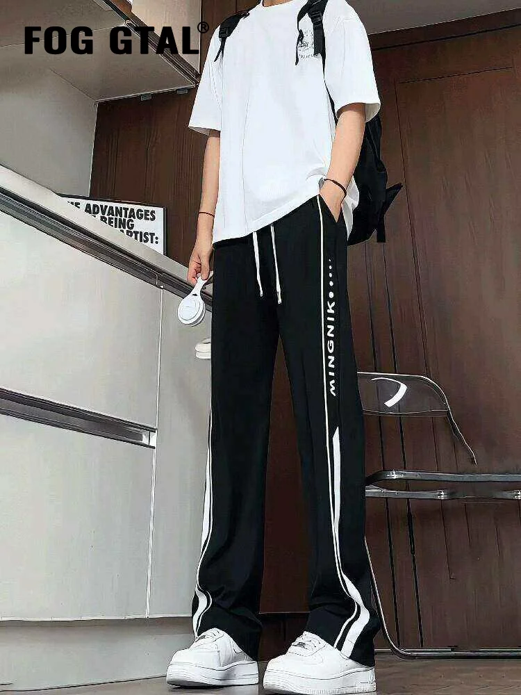 

FOG GTAL Men's Ice Silk Qui Dry Sports Pants Straight Leg Drapey Lightweight Summer Thin Stripes Casual Long Trousers