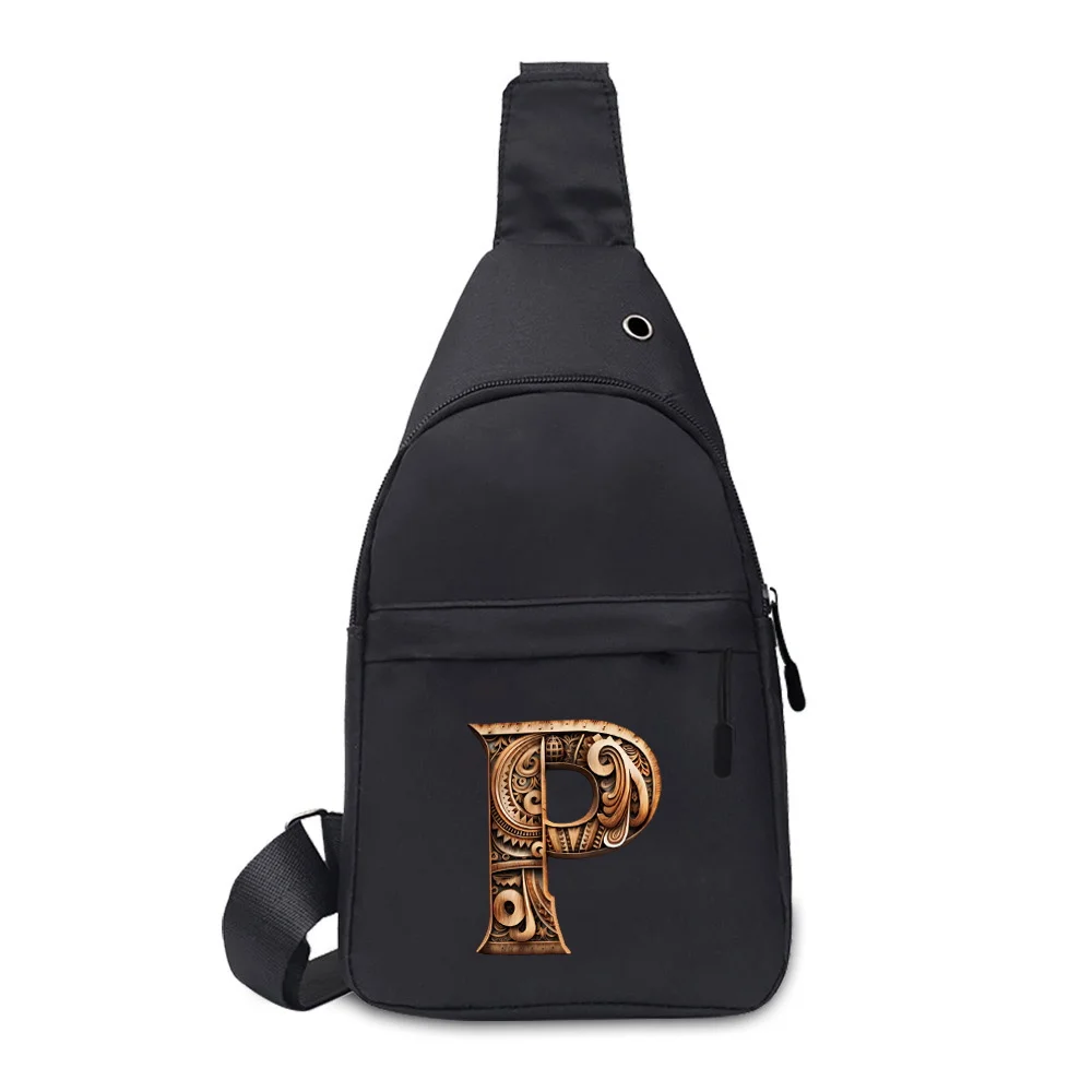 New Men's and Women's Universal Wood Art Letter Printing Pattern Outdoor Leisure Multifunctional Travel Crossbody Shoulder Bag