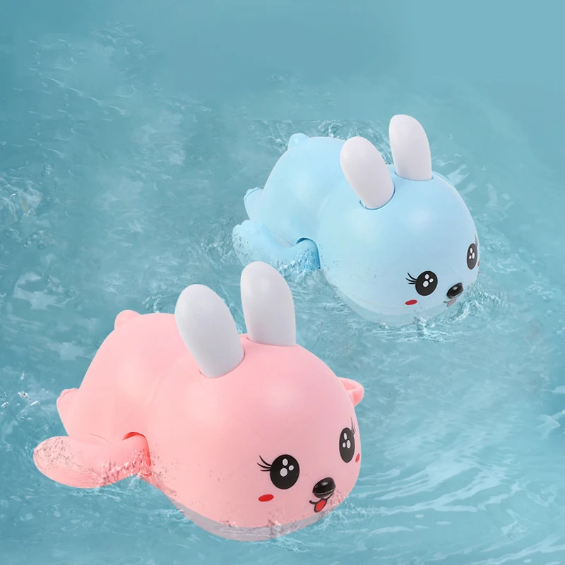 Conejito de dibujos animados, juguetes de baño para bebé, baño para niños pequeños, mecanismo de relojería, natación, lindo conejito, piscina, juguete de playa, piscina, baño, juguete para niños