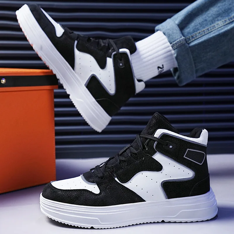 

Mens High Top Warm Korean Style Sneakers Winter Autumn Spring Breathable Casual Shoes Comfortable for Daily Walking Sports