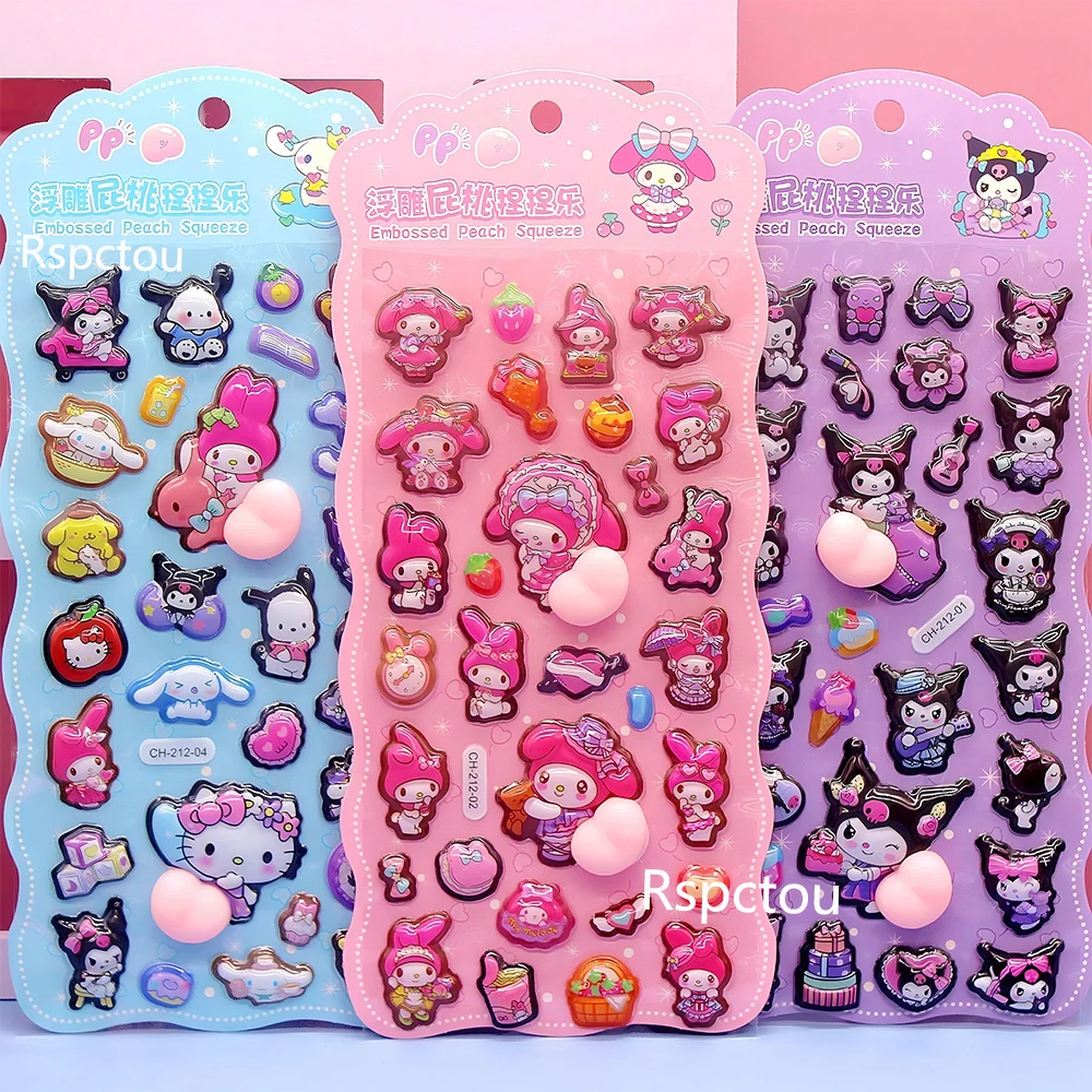 Kawaii سانريو الأرداف ملصقات كورومي ميلودي سينامورول الكرتون لينة قرصة الضغط ثلاثية الأبعاد فقاعة ملصق اللعب الهدايا #2