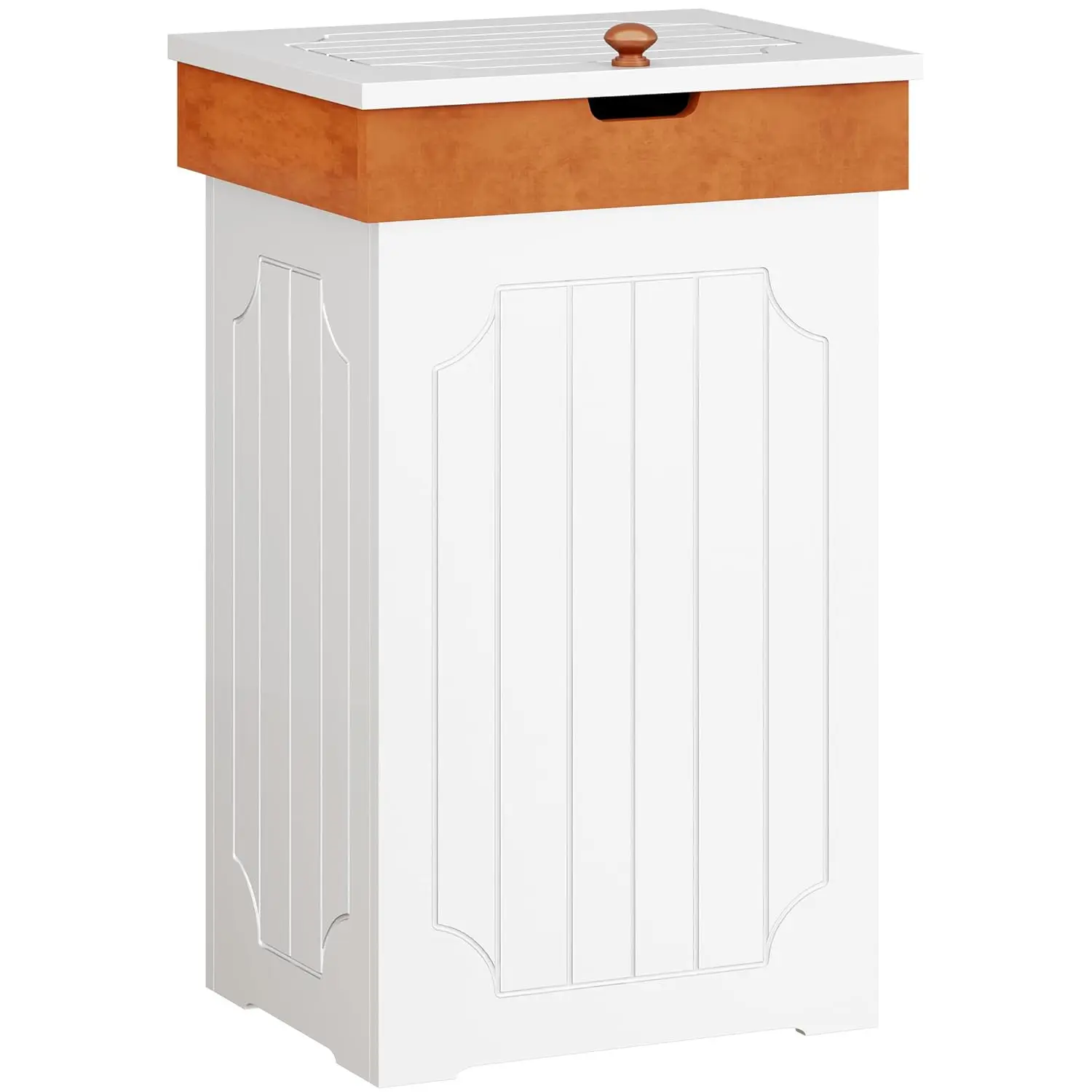 

13 Gallon Wood Trash Can with Lid, Freestanding Kitchen Garbage Bin for Home Office, White