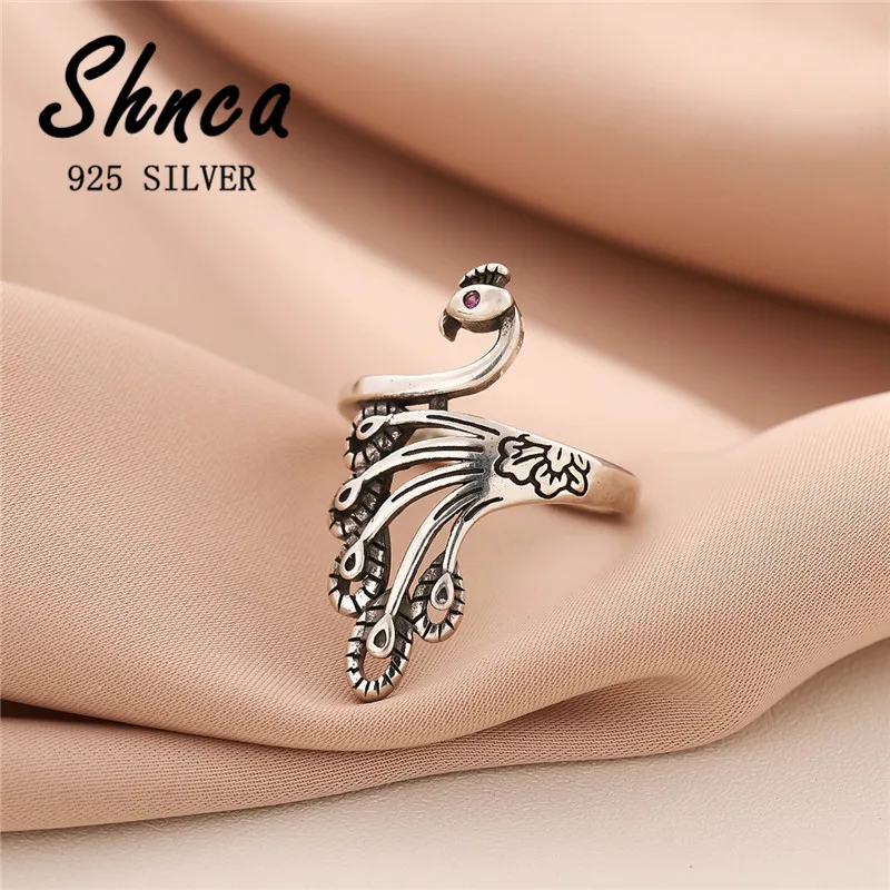 Pure 925 Sterling Silver Cute Peacock Animal Adjustable Rings For Women Party Gift Thai Silver Fine Jewelry Anti-Allergy LR097