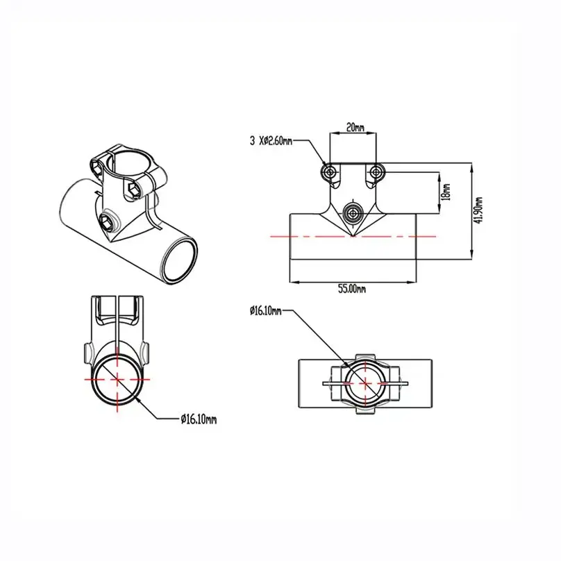 Tarot-RC-Adaptateur de train d'atterrissage pour trépied de type T, connecteur de cadre de importateur FPV, quadrirotor, plastique TL1801, 16mm à 16mm, 2 pièces