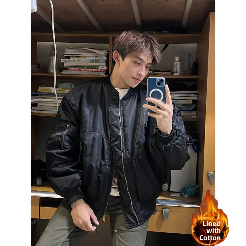 

Bla MA Pilot Jaet Cotton Coat Men's Autumn Winter Thi Warm Baseball Sle Stand Collar Workwear Outerwear